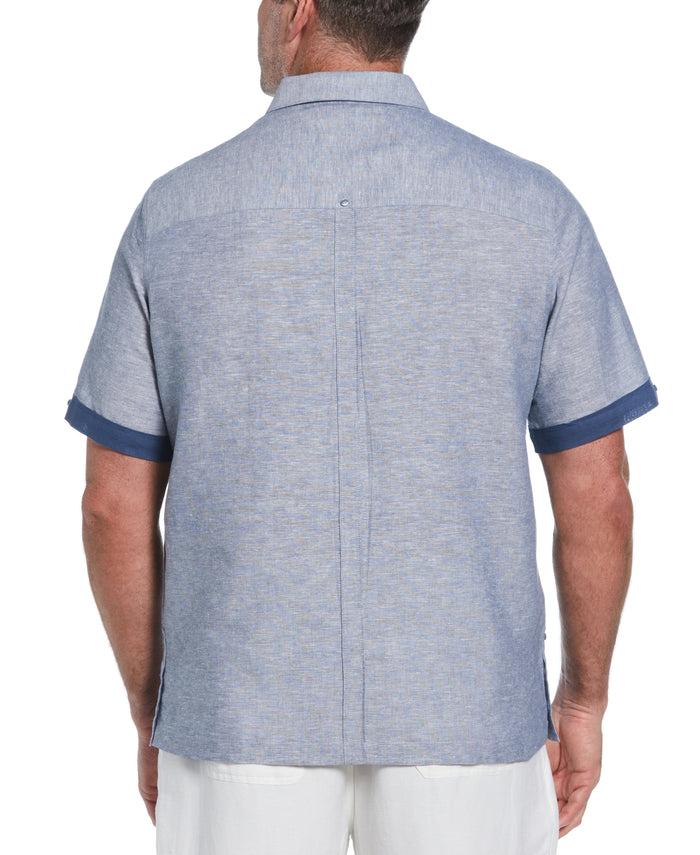 Cubavera Big & Tall Linen Blend Cross Dye Guayabera Shirt Ensign Blue