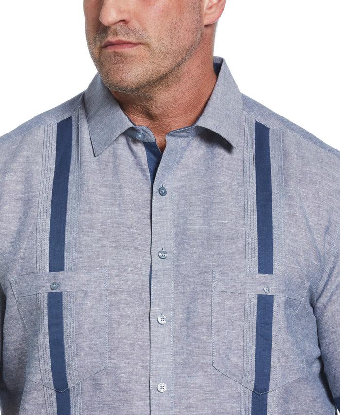 Cubavera Big & Tall Linen Blend Cross Dye Guayabera Shirt Ensign Blue