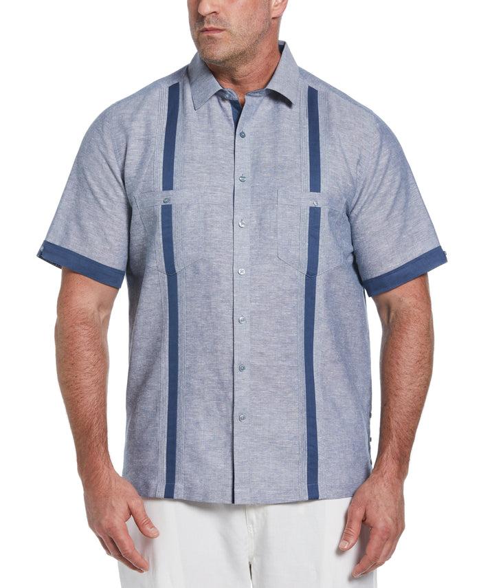 cubavera Big & Tall Linen Blend Cross Dye Guayabera Shirt Ensign Blue