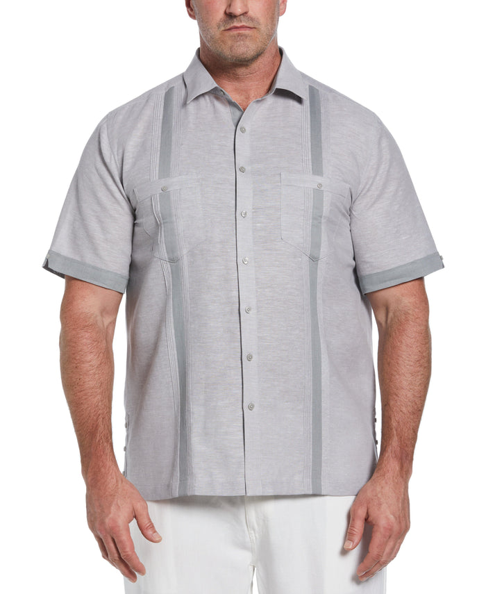 cubavera Big & Tall Linen Blend Cross Dye Guayabera Shirt Sleet