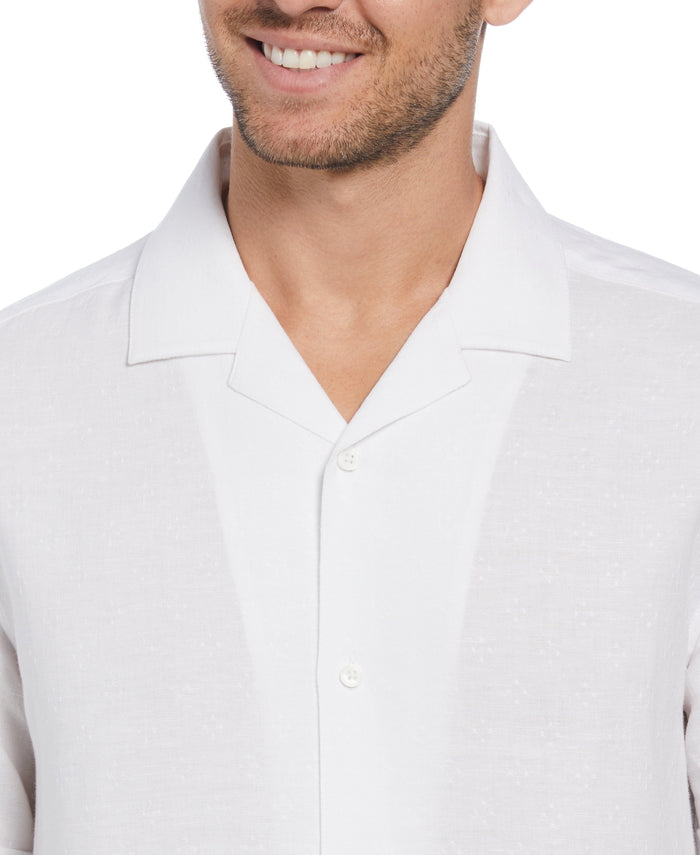 Cubavera Big & Tall Linen Blend Dobby Camp Collar Shirt Brilliant White