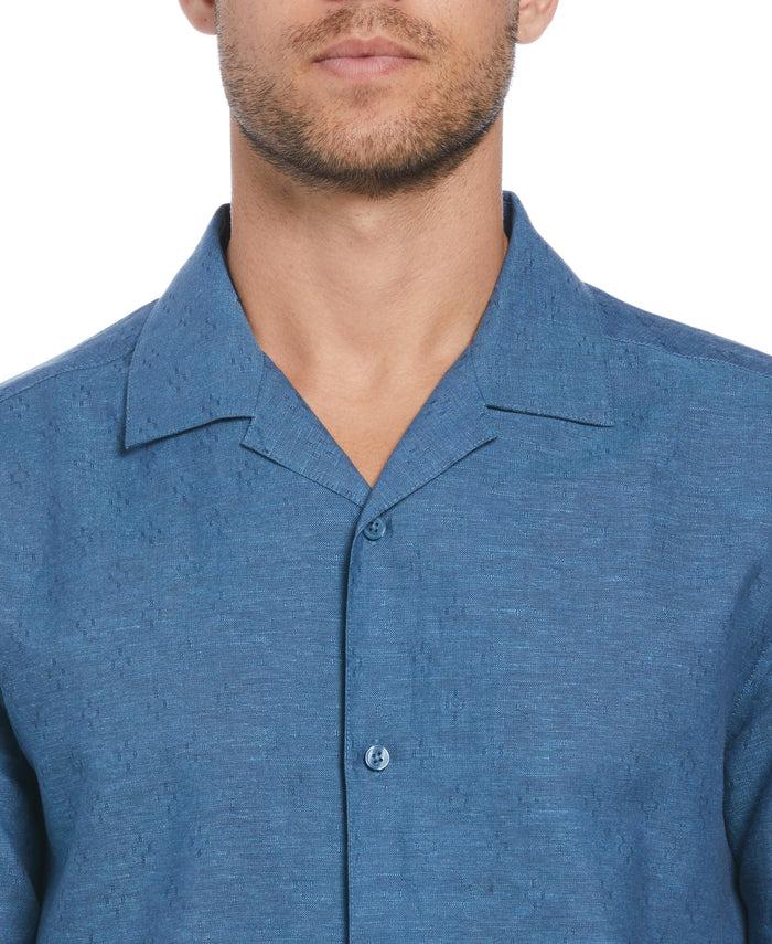 Cubavera Big & Tall Linen Blend Dobby Camp Collar Shirt Spellbound