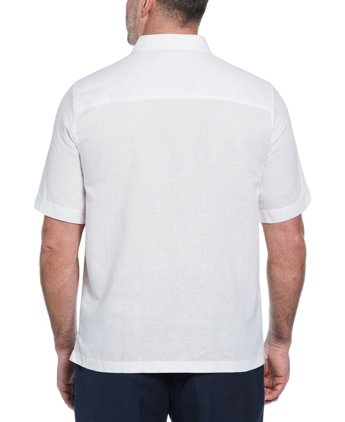 Cubavera Big & Tall Linen Blend Embroidered Panel Shirt Brilliant White