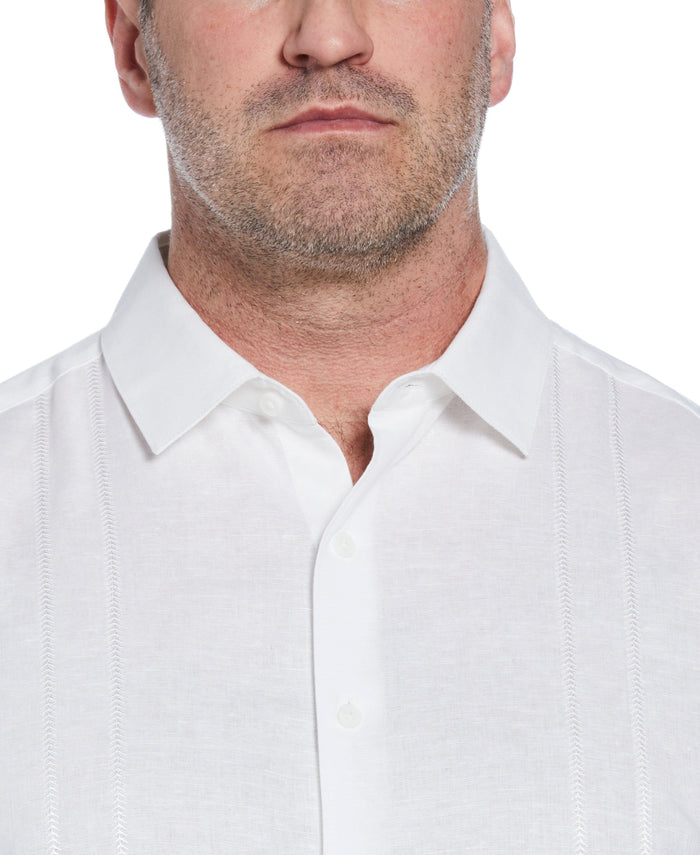 Cubavera Big & Tall Linen Blend Embroidered Panel Shirt Brilliant White