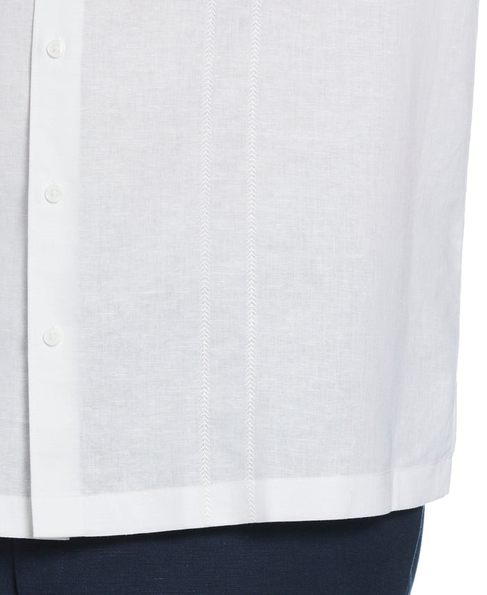 Cubavera Big & Tall Linen Blend Embroidered Panel Shirt Brilliant White