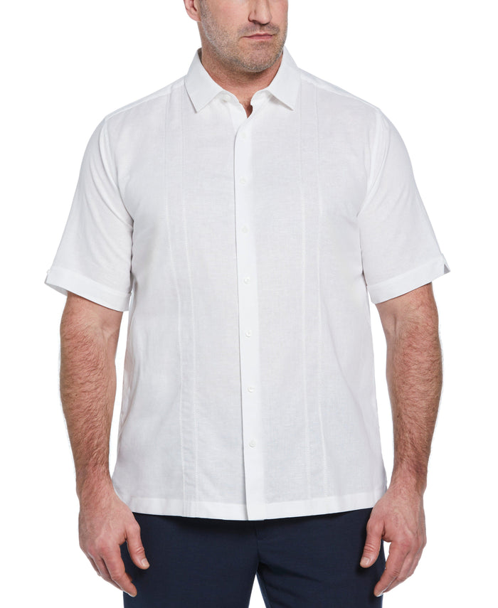 cubavera Big & Tall Linen Blend Embroidered Panel Shirt Brilliant White
