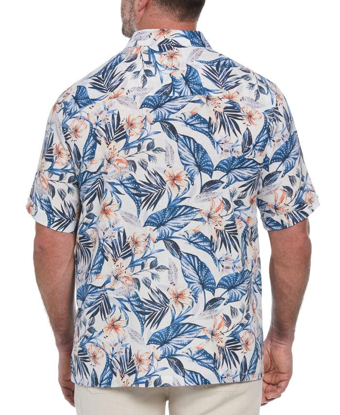 Cubavera Big & Tall Linen Blend Floral Print Shirt Brilliant White