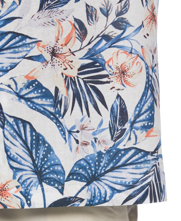 Cubavera Big & Tall Linen Blend Floral Print Shirt Brilliant White