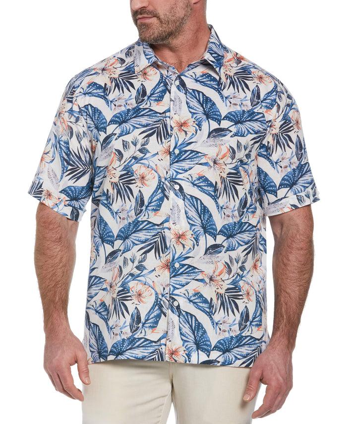 cubavera Big & Tall Linen Blend Floral Print Shirt Brilliant White