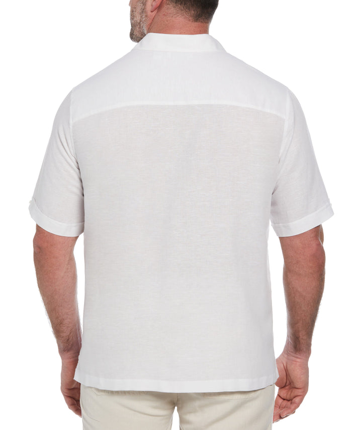 Cubavera Big & Tall Linen Blend Gradient Stripe Panel Shirt Brilliant White