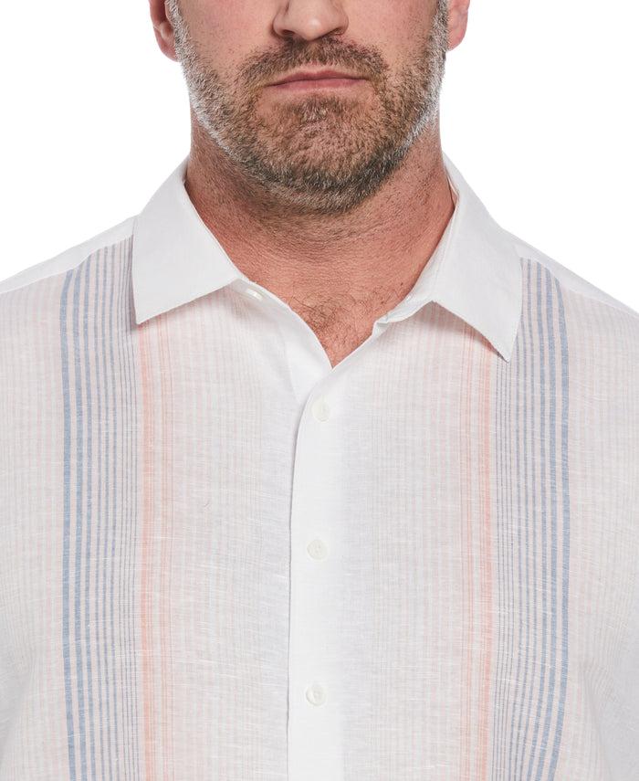 Cubavera Big & Tall Linen Blend Gradient Stripe Panel Shirt Brilliant White
