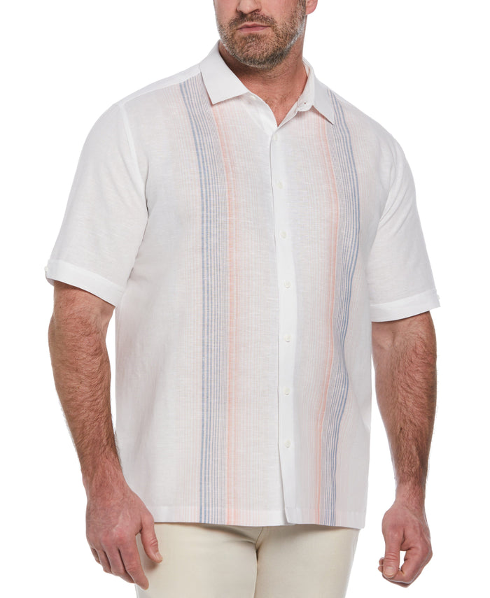 cubavera Big & Tall Linen Blend Gradient Stripe Panel Shirt Brilliant White