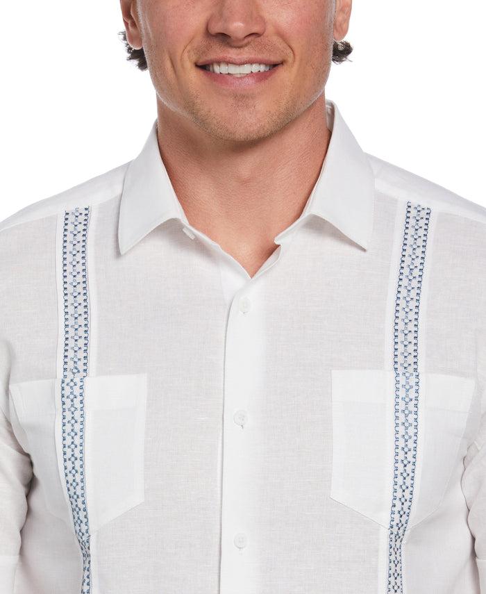 Cubavera Big & Tall Linen Blend Guayabera Shirt With Geo Embroidered Panels Brilliant White