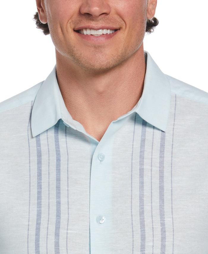 Cubavera Big & Tall Linen Blend Herringbone Panel Shirt Aqua Esque