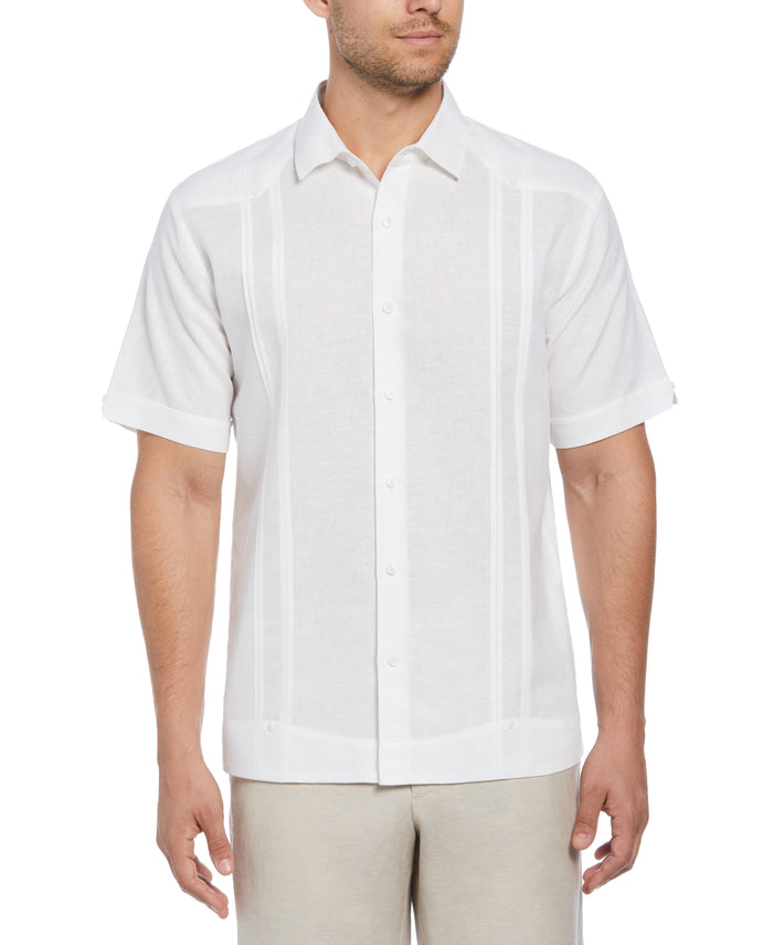cubavera Big & Tall Linen Blend No Pocket Guayabera Shirt Brilliant White