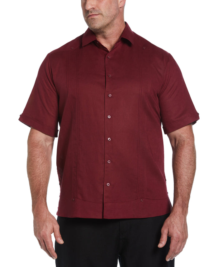 cubavera Big & Tall Linen Blend No Pocket Guayabera Shirt Cabernet