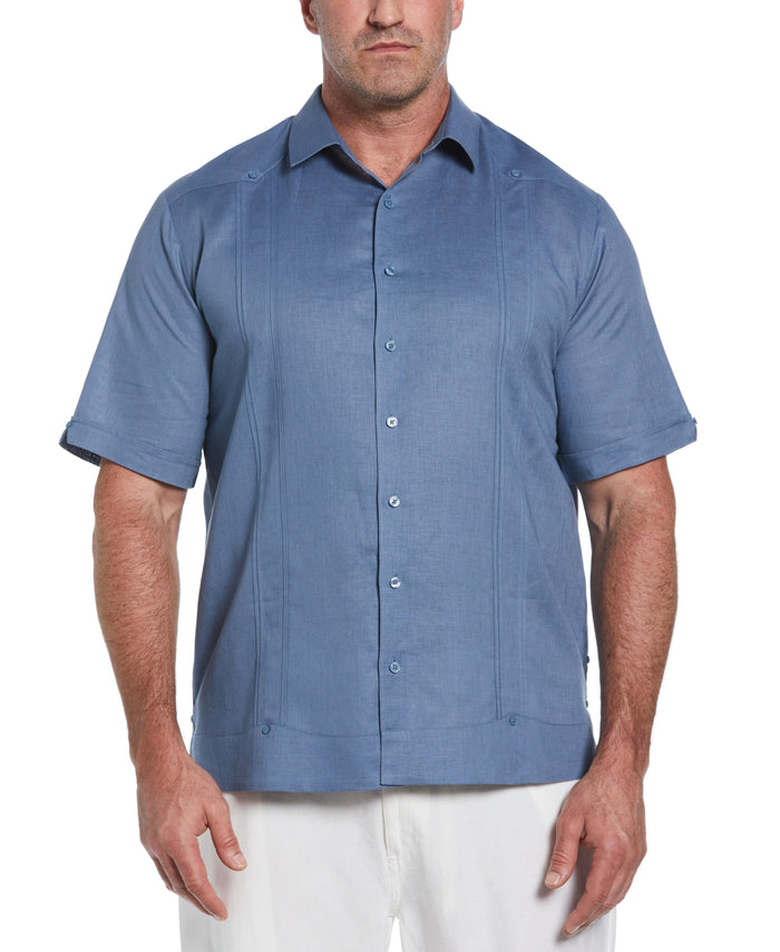 cubavera Big & Tall Linen Blend No Pocket Guayabera Shirt Captains Blue