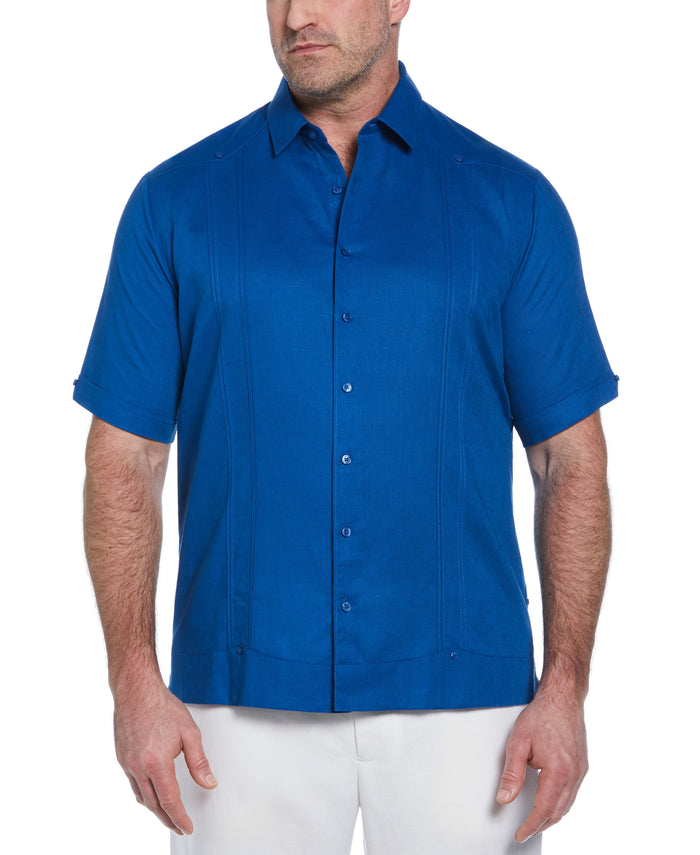 cubavera Big & Tall Linen Blend No Pocket Guayabera Shirt True Blue