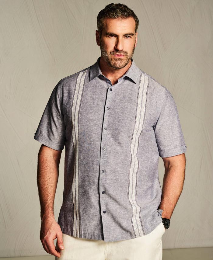 Cubavera Big & Tall Linen Blend Panel Shirt Skipper Blue