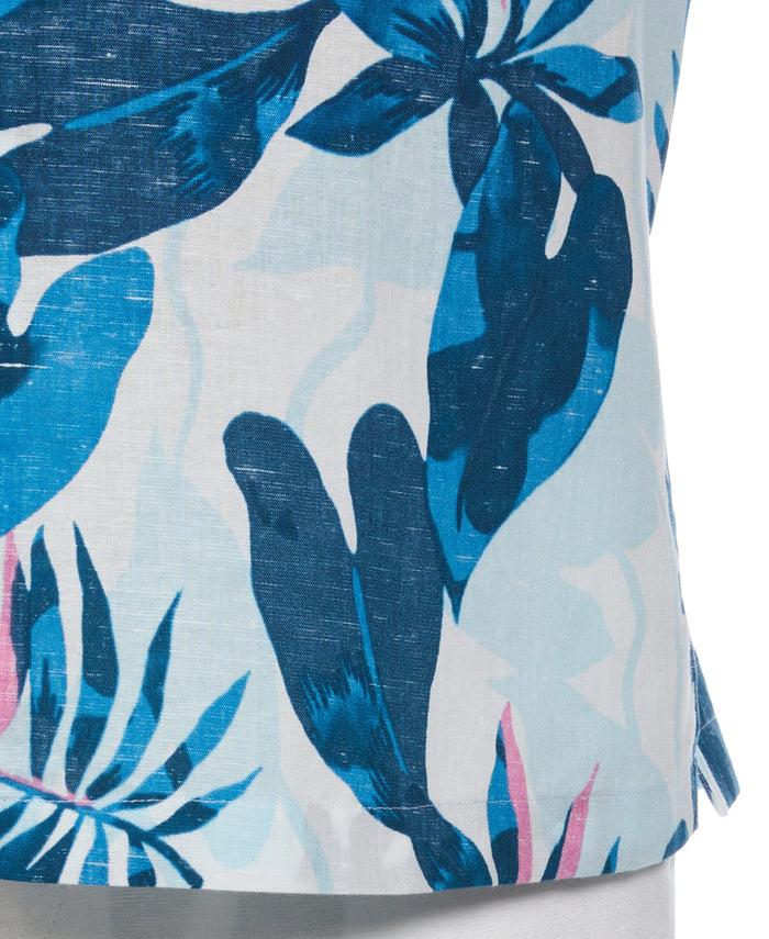 Cubavera Big & Tall Linen Blend Reverse Tropical Print Shirt Brilliant White