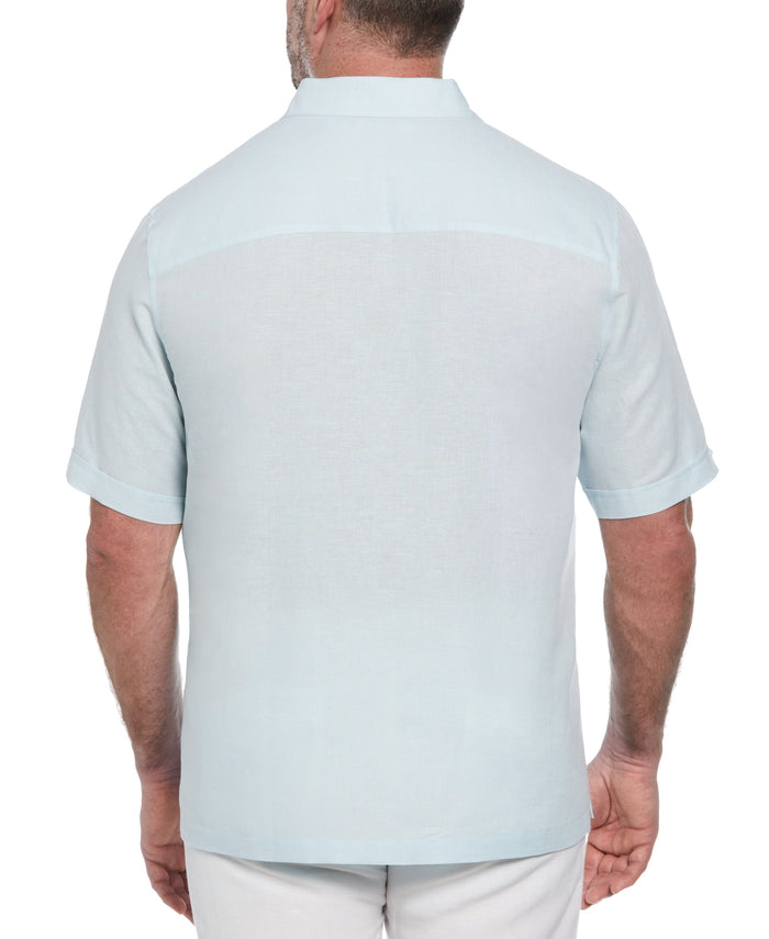 Cubavera Big & Tall Linen Blend Stripe Panel Shirt Blueglow