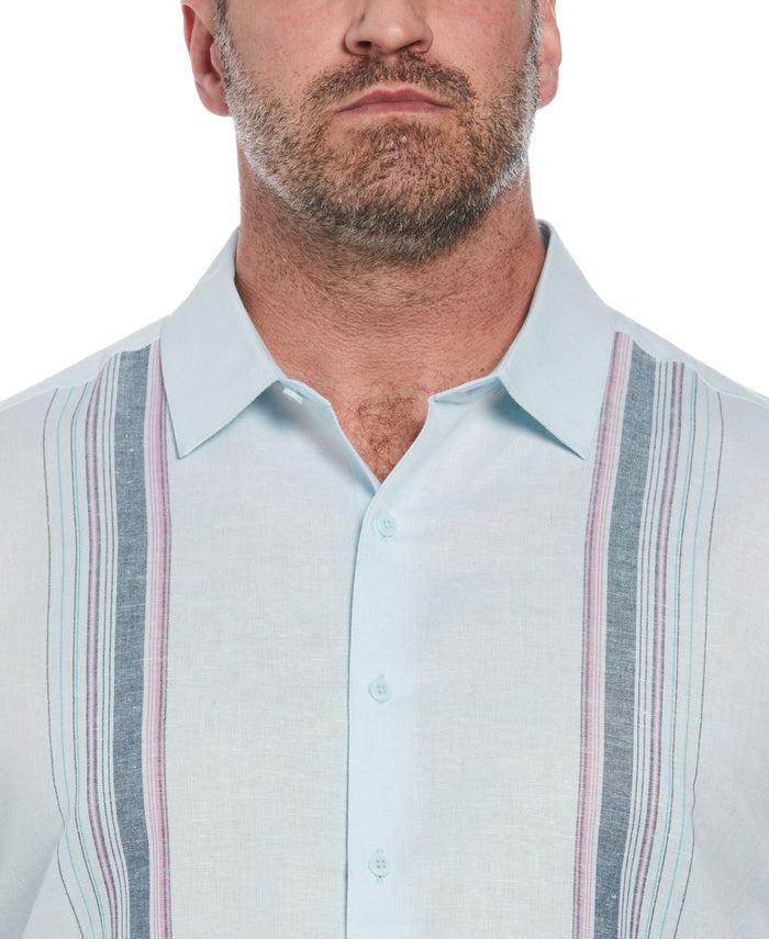 Cubavera Big & Tall Linen Blend Stripe Panel Shirt Blueglow