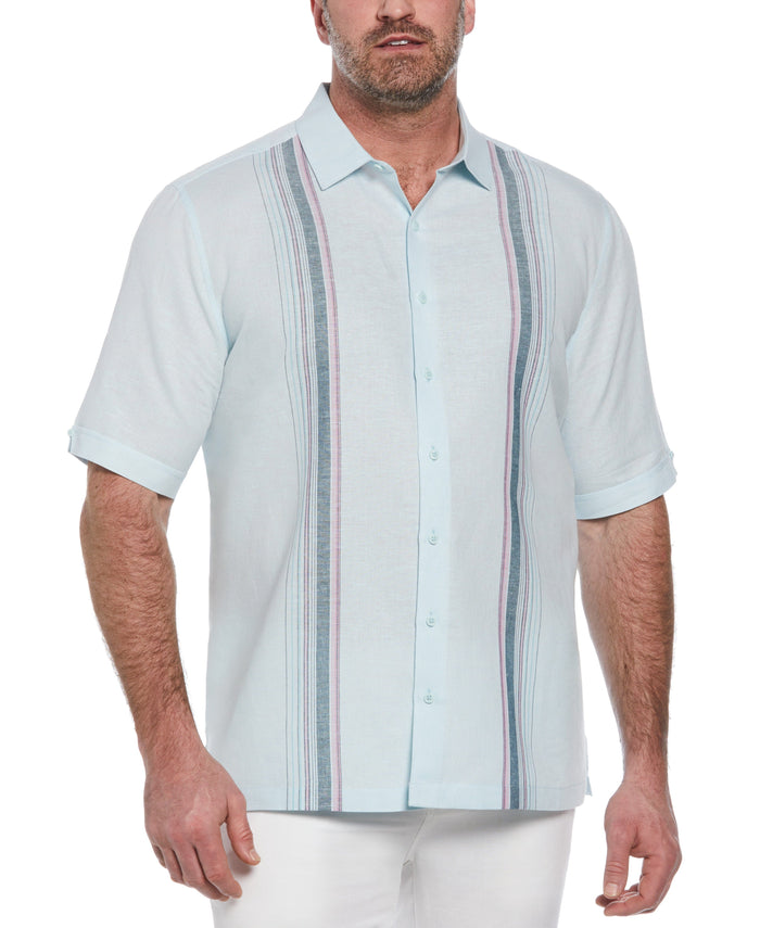 cubavera Big & Tall Linen Blend Stripe Panel Shirt Blueglow