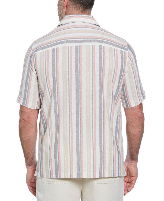 Cubavera Big & Tall Linen Blend Striped Panel Shirt Egret