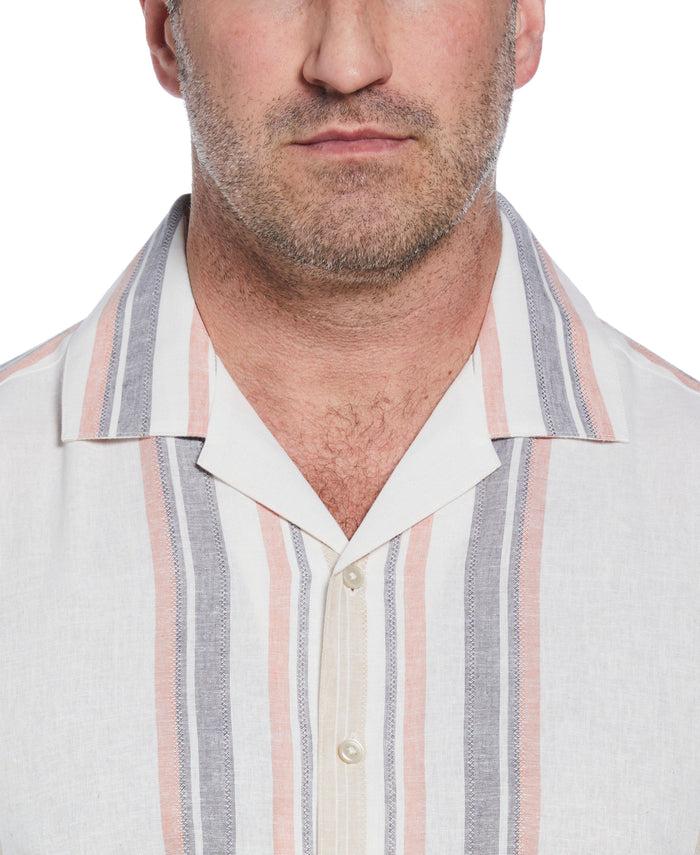 Cubavera Big & Tall Linen Blend Striped Panel Shirt Egret