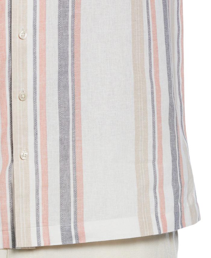 Cubavera Big & Tall Linen Blend Striped Panel Shirt Egret