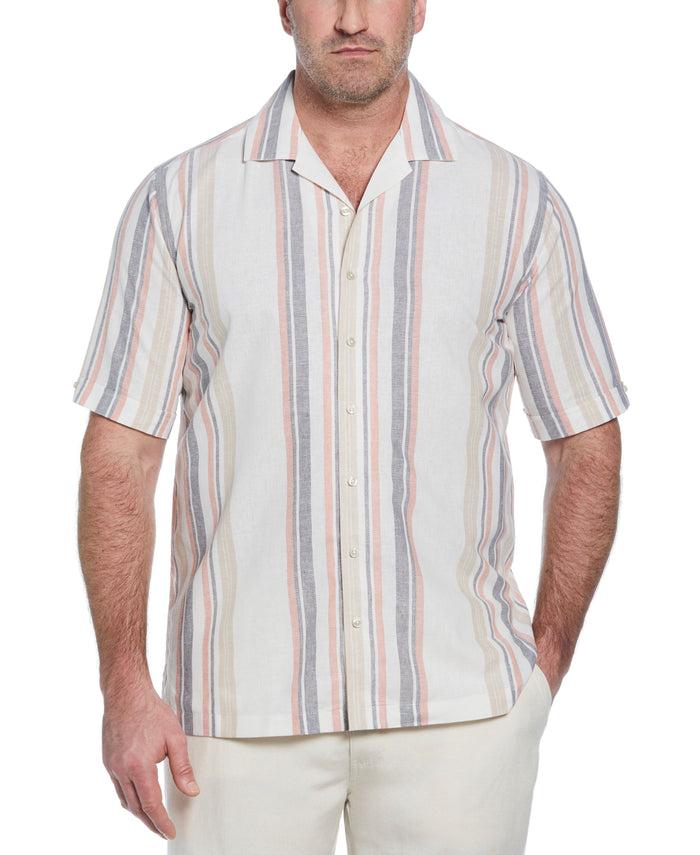 cubavera Big & Tall Linen Blend Striped Panel Shirt Egret