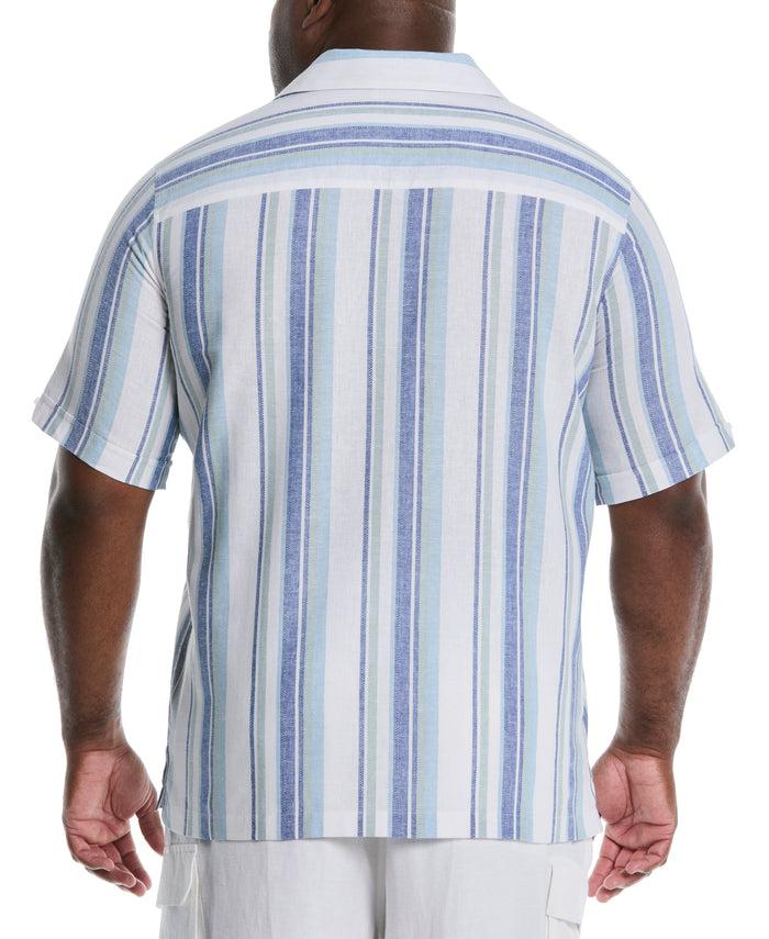 Cubavera Big & Tall Linen Blend Striped Panel Shirt Forget Me Not