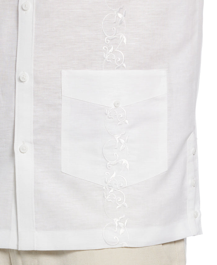 Cubavera Big & Tall Linen Blend Tonal Embroidery Guayabera Shirt Brilliant White