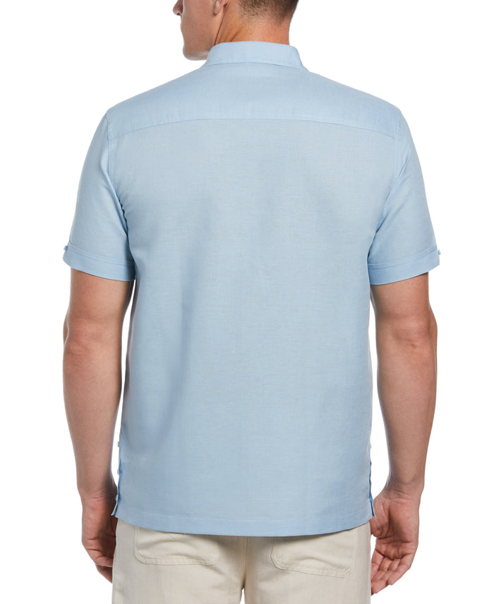 Cubavera Big & Tall Linen Blend Tonal Embroidery Guayabera Shirt Cerulean