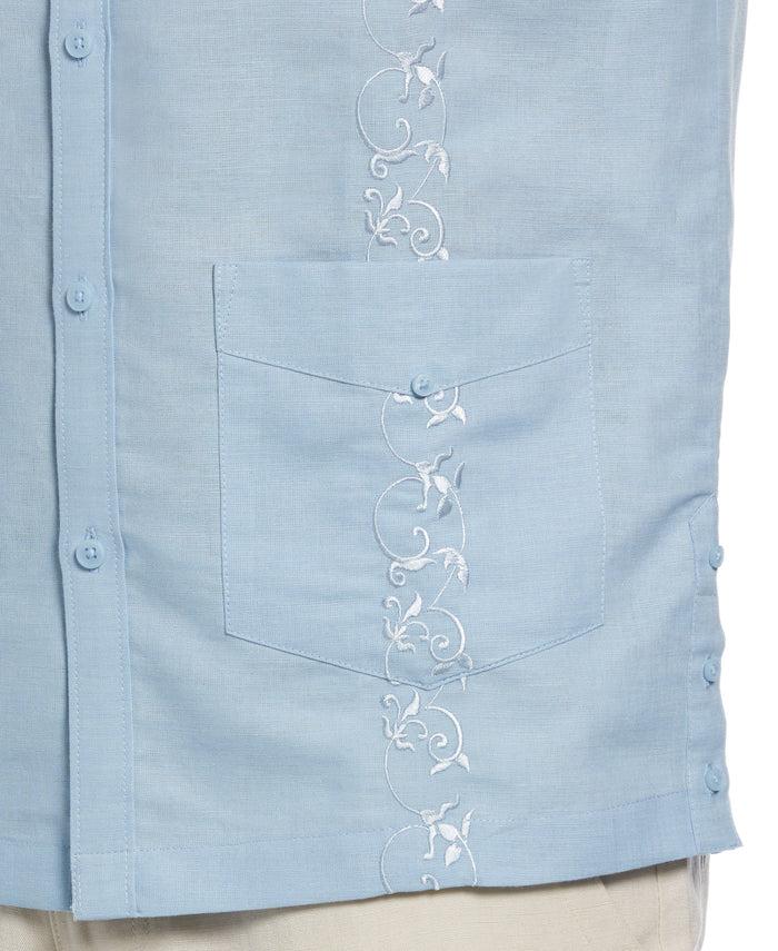 Cubavera Big & Tall Linen Blend Tonal Embroidery Guayabera Shirt Cerulean