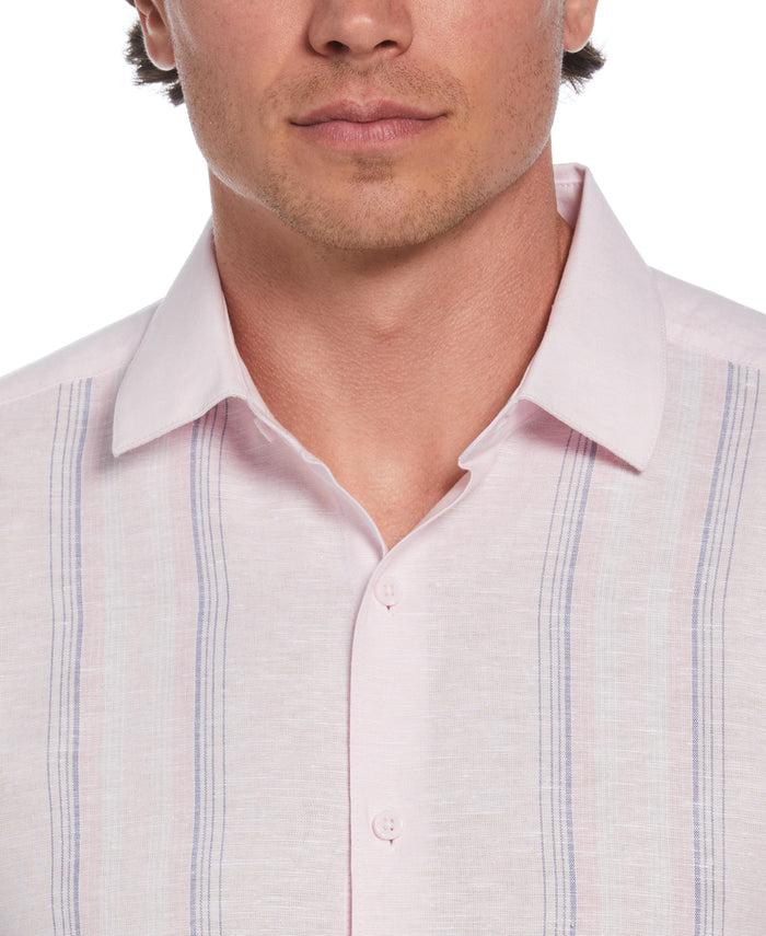 Cubavera Big & Tall Linen Blend Tri-Color Panel Shirt Pink Tulle