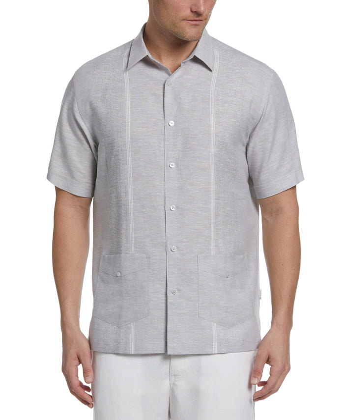cubavera Big & Tall Linen Blend Yarn Dye Panel Guayabera Shirt Sleet