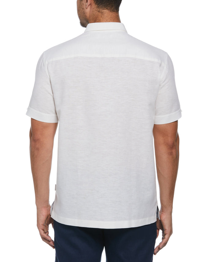 Cubavera Big & Tall Linen Blend Yarn Dye Panel Shirt Brilliant White