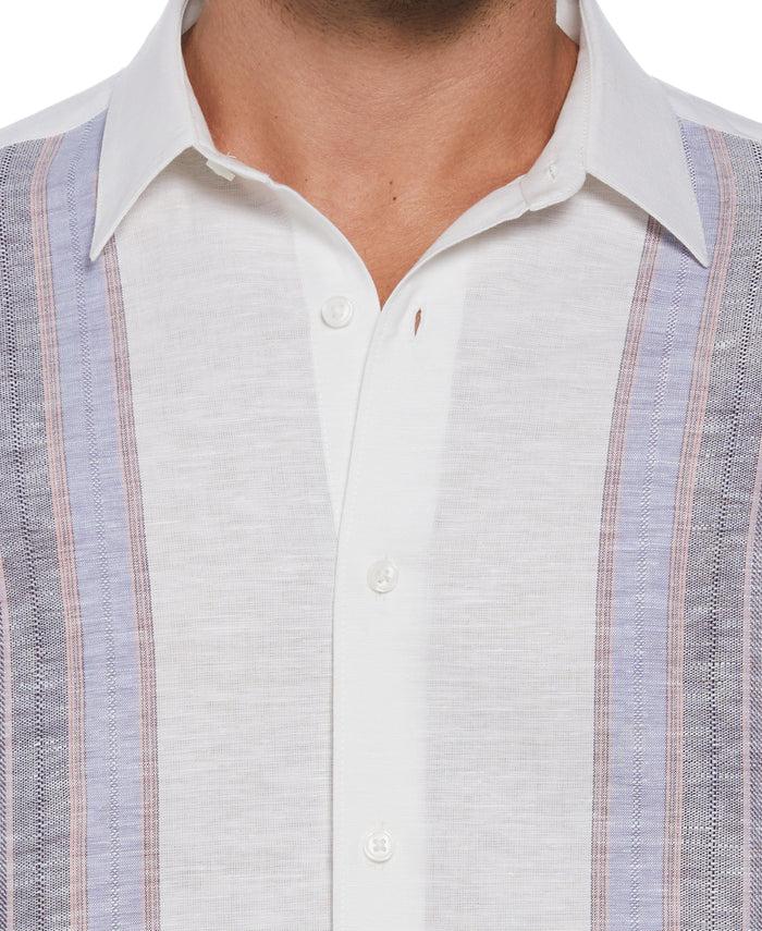 Cubavera Big & Tall Linen Blend Yarn Dye Panel Shirt Brilliant White