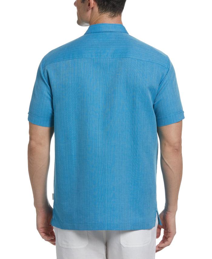 Cubavera Big & Tall Linen Blend Yarn Dye Panel Shirt Mediterranian Blue