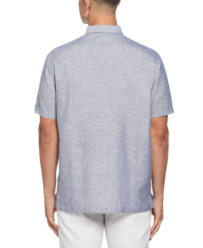 Cubavera Big & Tall Linen Blend Yarn Dye Panel Shirt Naval Academy