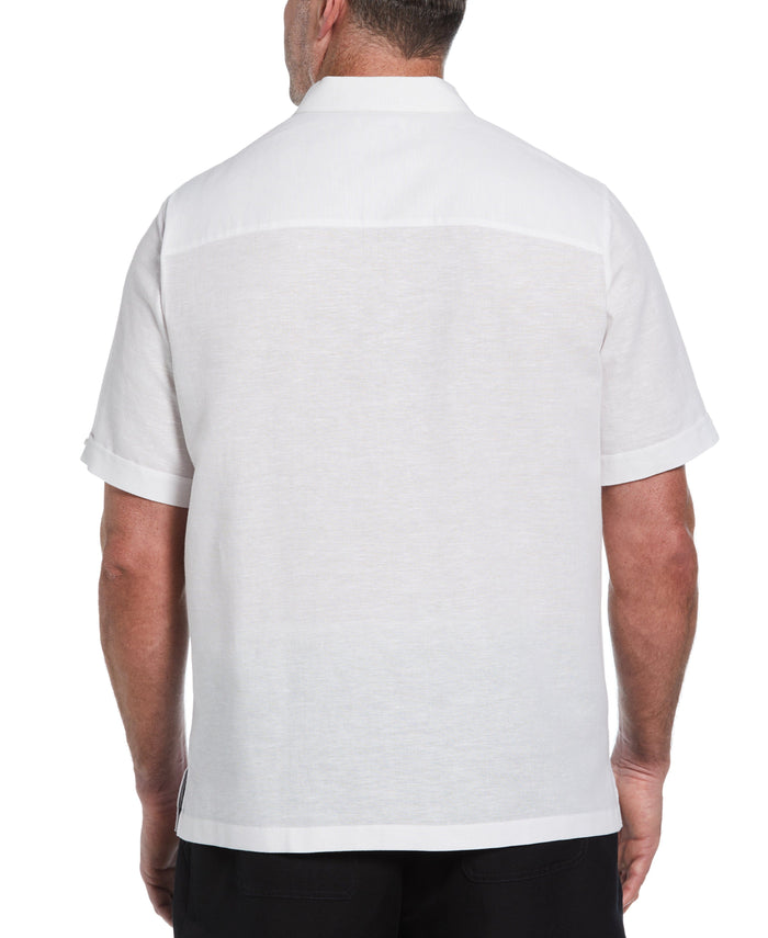 Cubavera Big & Tall Linen Blend Yarn Dyed Panel Shirt Brilliant White