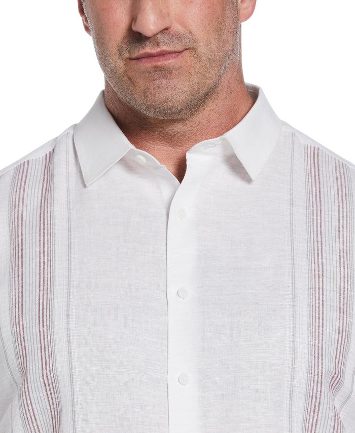 Cubavera Big & Tall Linen Blend Yarn Dyed Panel Shirt Brilliant White