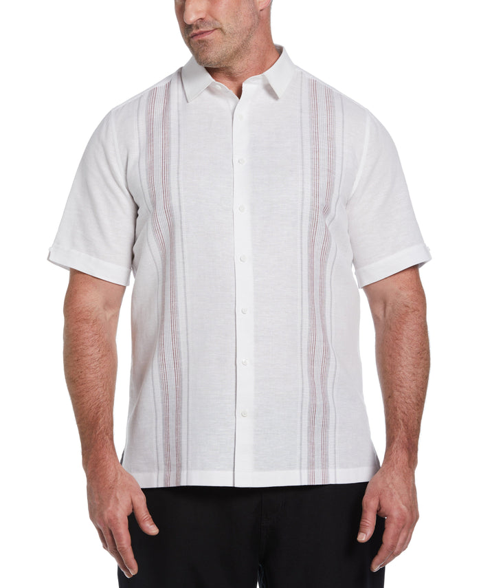 cubavera Big & Tall Linen Blend Yarn Dyed Panel Shirt Brilliant White