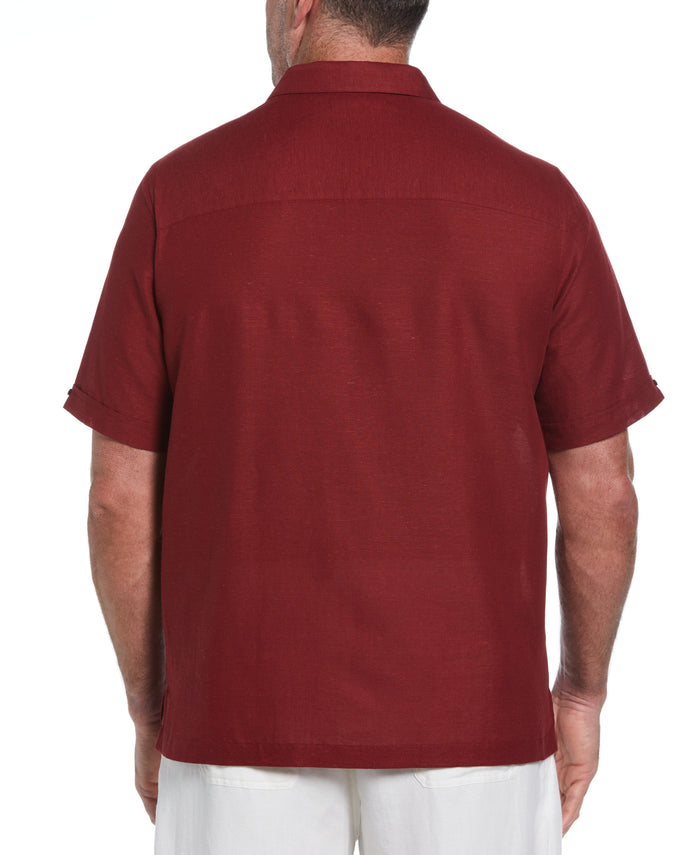 Cubavera Big & Tall Linen Blend Yarn Dyed Panel Shirt Cabernet