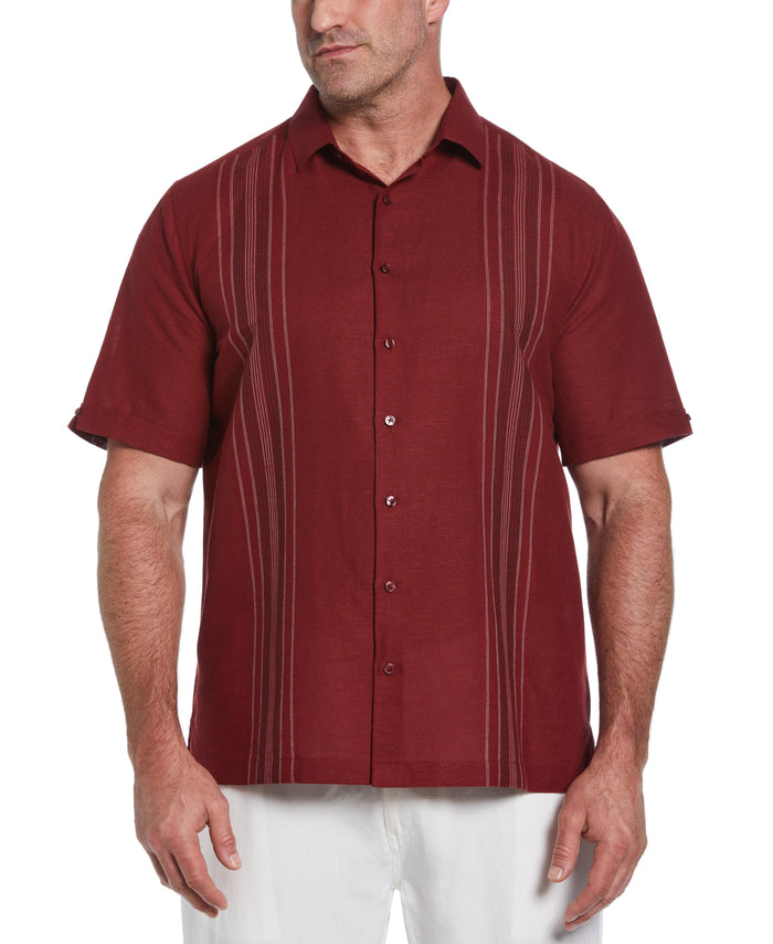 cubavera Big & Tall Linen Blend Yarn Dyed Panel Shirt Cabernet