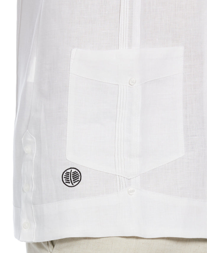 Cubavera Big & Tall Miami Dolphins Logo Linen Short Sleeve 4 Pocket Guayabera Bright White