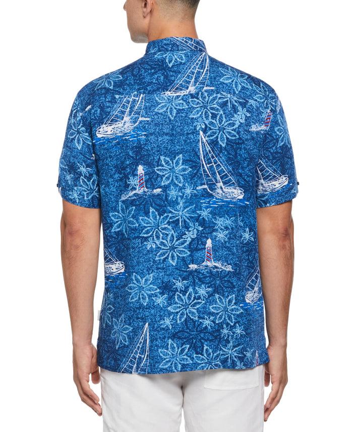 Cubavera Big & Tall Nautical Tropical Print Shirt Blueberry Pancake