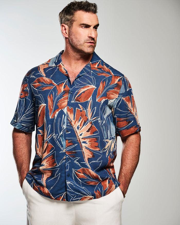 Cubavera Big & Tall Oversized Tropical Sketch Print Shirt Ensign Blue