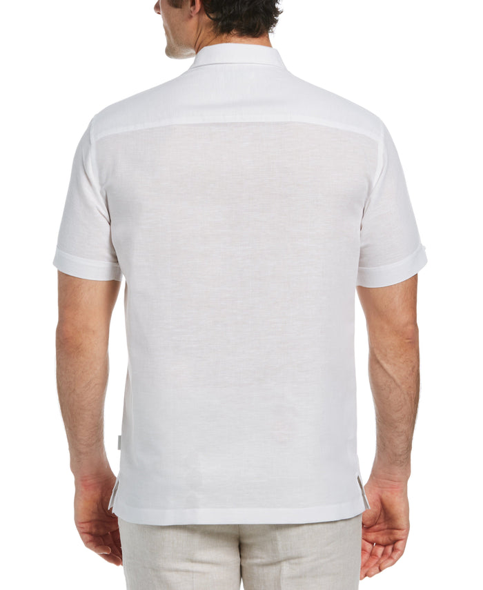 Cubavera Big & Tall Paisley Embroidered Panel Linen-Blend Shirt Brilliant White